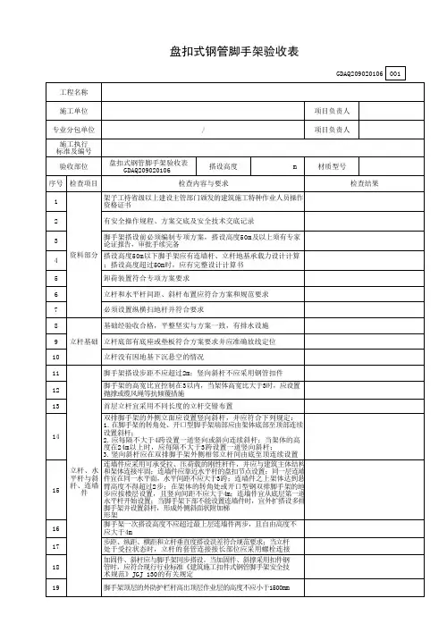 盘扣式钢管脚手架验收表GDAQ209020106