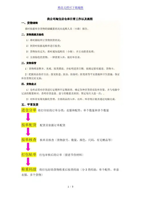 公司淘宝店仓库日常工作流程,仓库商品管理的注意事项