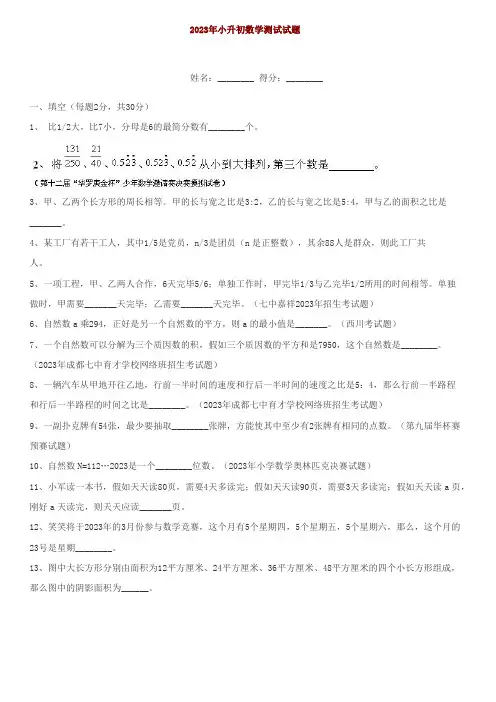 2023年小升初数学有竞赛题含答案
