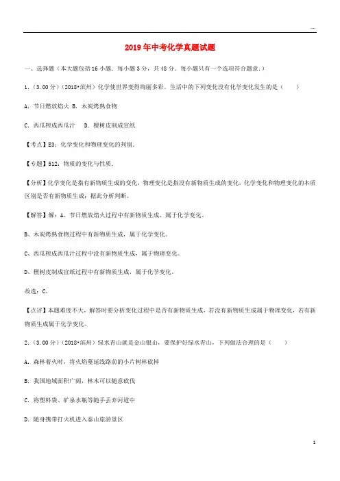 2019年中考化学真题试题(含解析) 人教新目标版