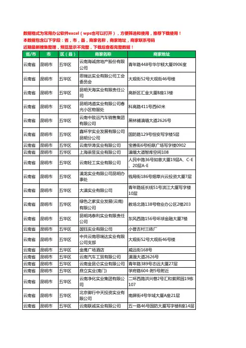 2020新版云南省昆明市五华区实业有限公司工商企业公司商家名录名单黄页联系电话号码地址大全47家