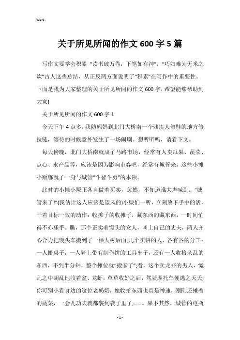关于所见所闻的作文600字5篇