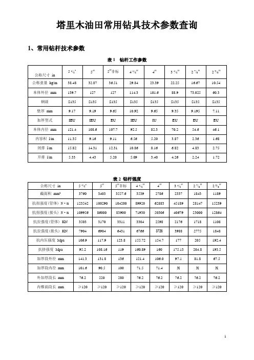 钻具常用技术参数查询