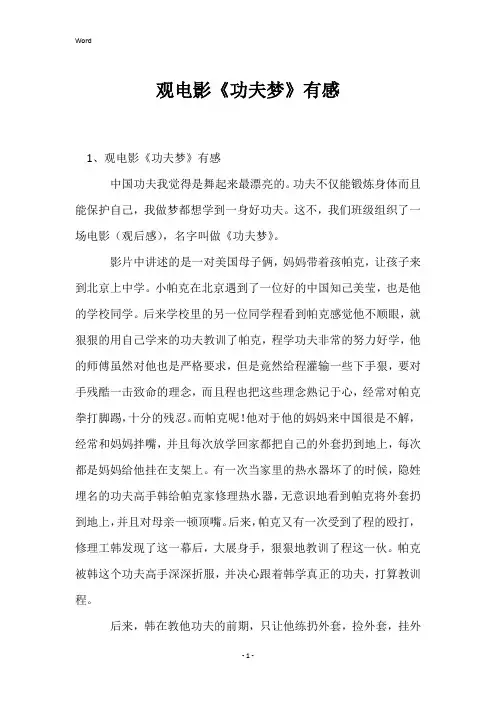 观电影《功夫梦》有感