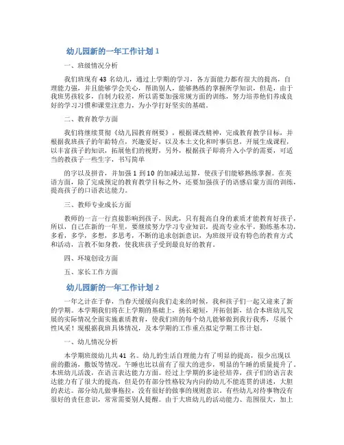 幼儿园新的一年工作计划(精选3篇)