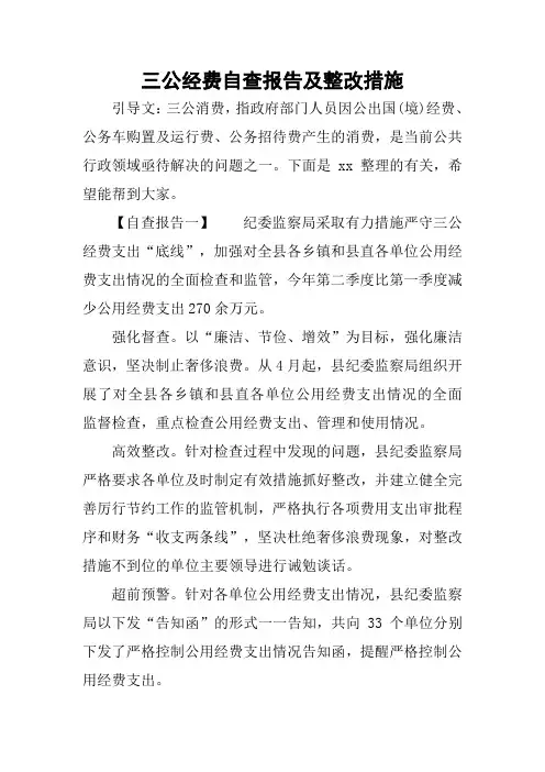三公经费自查报告及整改措施