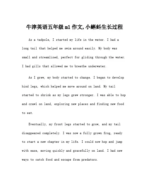 牛津英语五年级m1作文,小蝌蚪生长过程