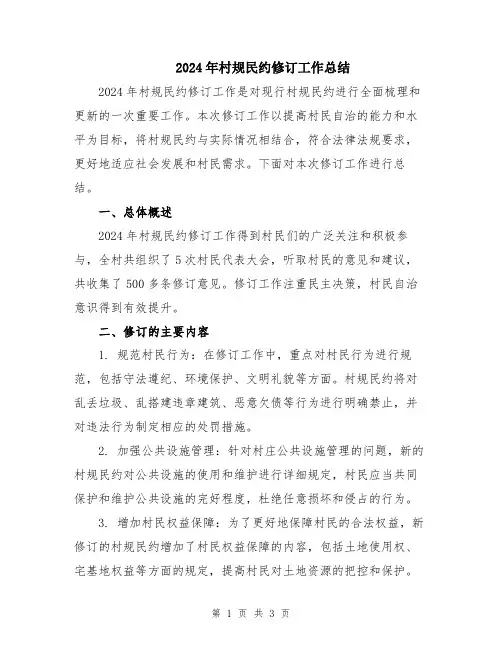 2024年村规民约修订工作总结