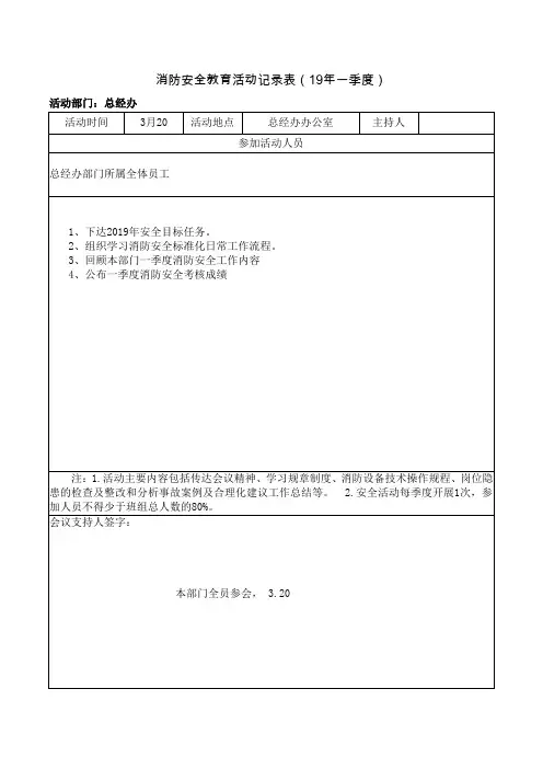 消防安全教育活动记录表