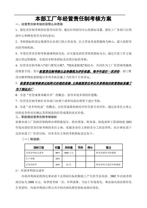 某公司经营责任制考核实施方案