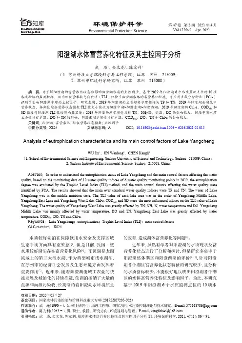 阳澄湖水体富营养化特征及其主控因子分析