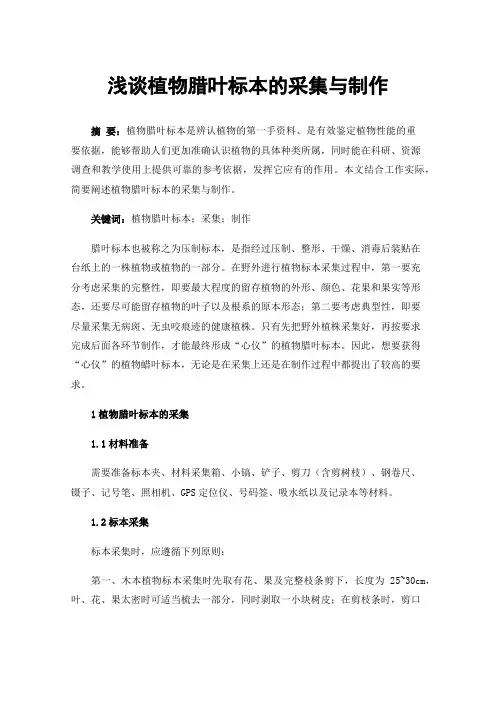 浅谈植物腊叶标本的采集与制作