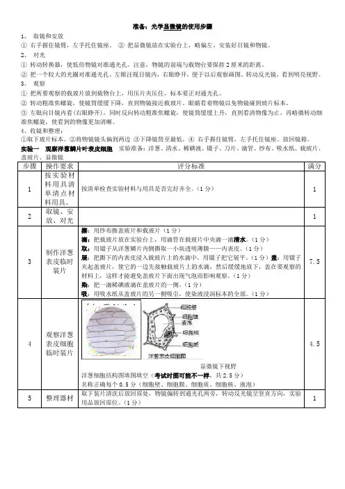 初中生物实验——观察植物细胞操作过程、显微镜的使用