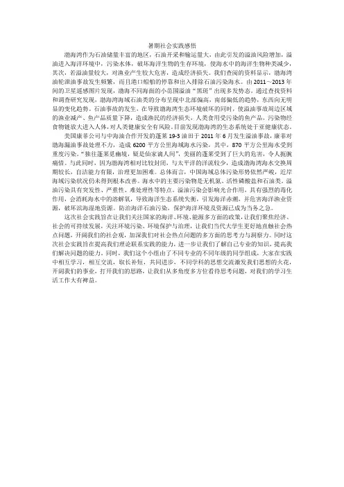 渤海湾石油污染调研心得