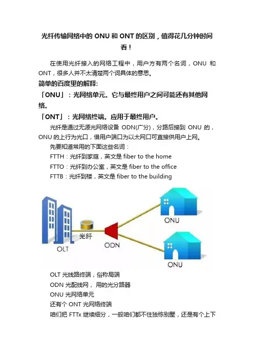 光纤传输网络中的ONU和ONT的区别，值得花几分钟时间看！