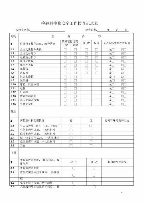 实验室生物安全工作检查记录表