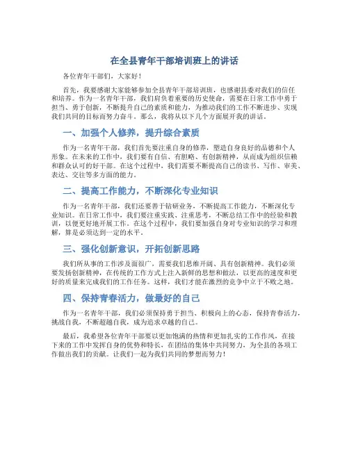在全县青年干部培训班上的讲话