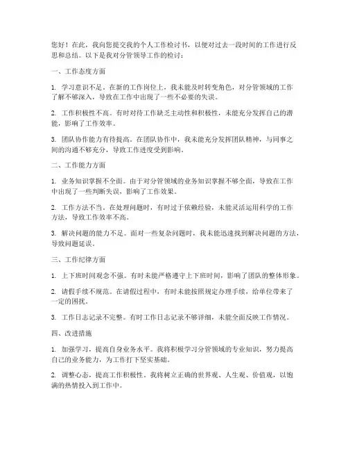 分管领导个人工作检讨书