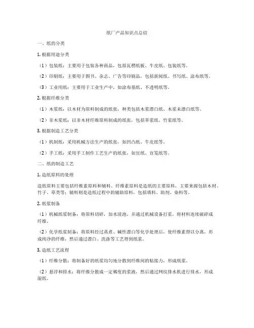 纸厂产品知识点总结