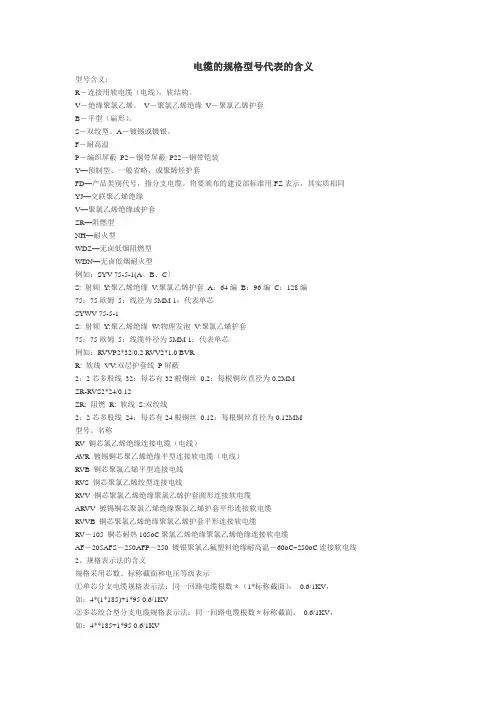 电缆的规格型号代表的含义