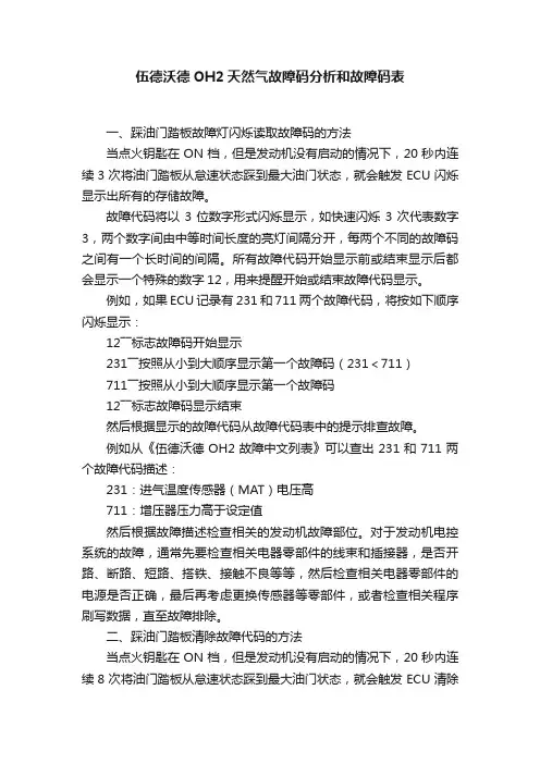 伍德沃德OH2天然气故障码分析和故障码表