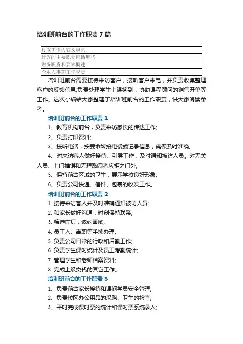 培训班前台的工作职责7篇