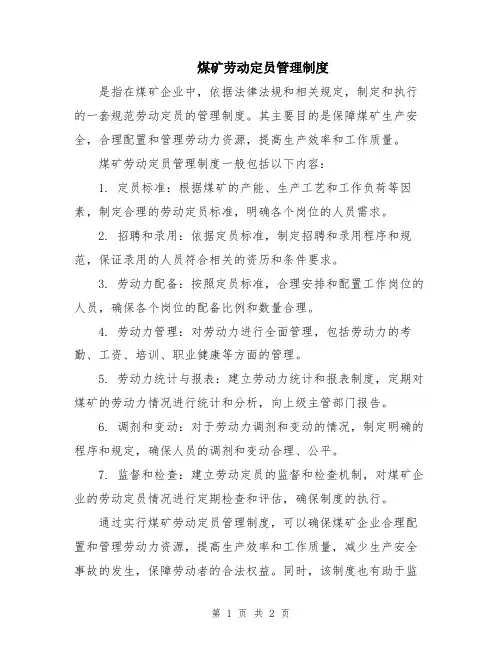 煤矿劳动定员管理制度