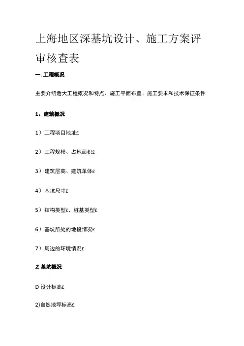 上海地区深基坑设计、施工方案评审核查表