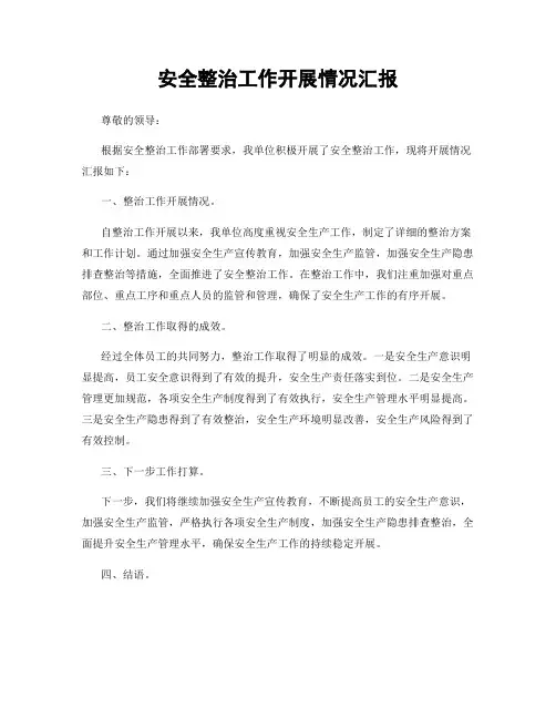 安全整治工作开展情况汇报