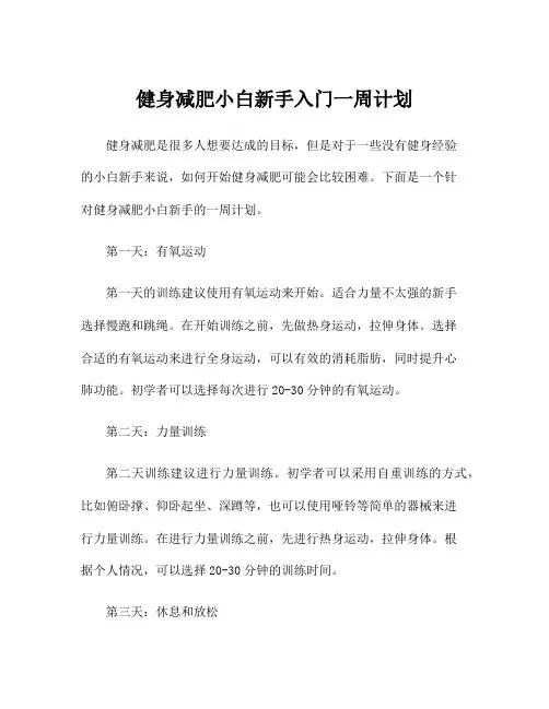 健身减肥小白新手入门一周计划