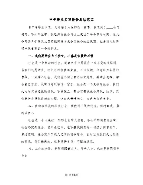 中专毕业实习报告总结范文(2篇)