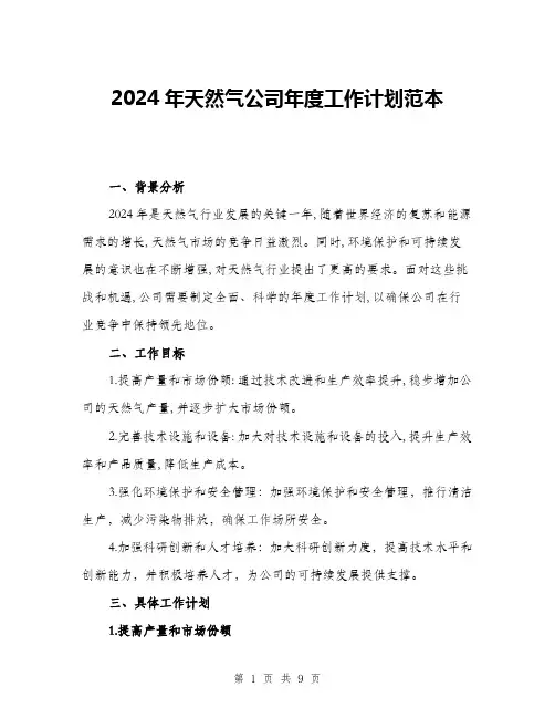 2024年天然气公司年度工作计划范本(三篇)