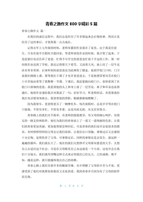 青春之路作文800字精彩5篇