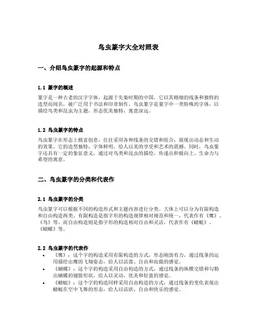 鸟虫篆字大全对照表