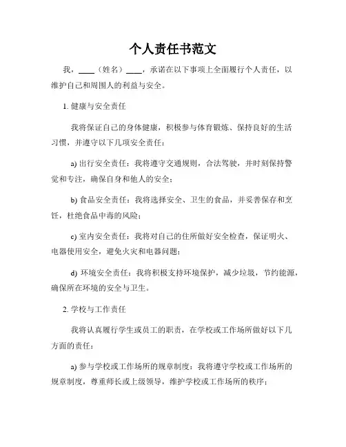 个人责任书范文