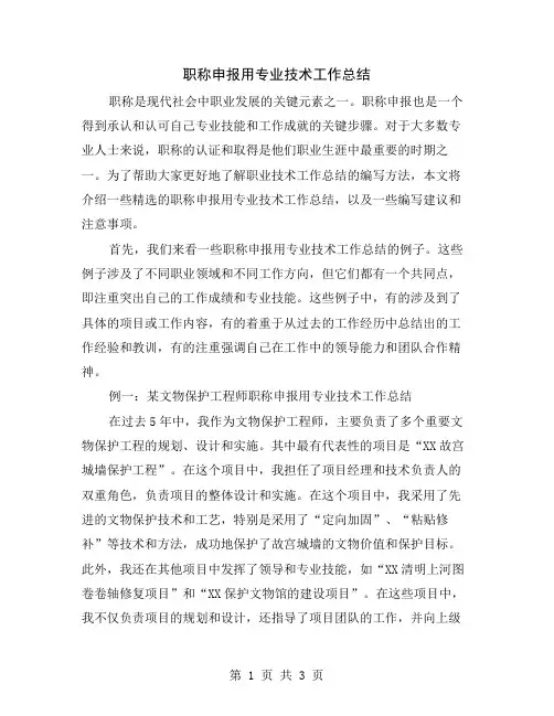 职称申报用专业技术工作总结