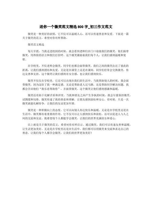 送你一个微笑范文精选800字_初三作文范文