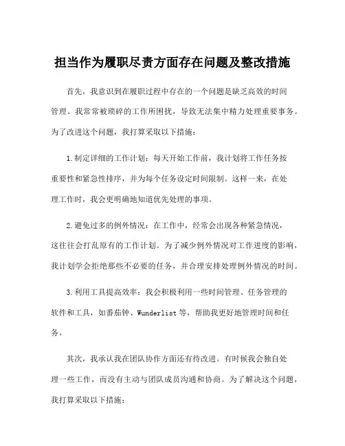 担当作为履职尽责方面存在问题及整改措施