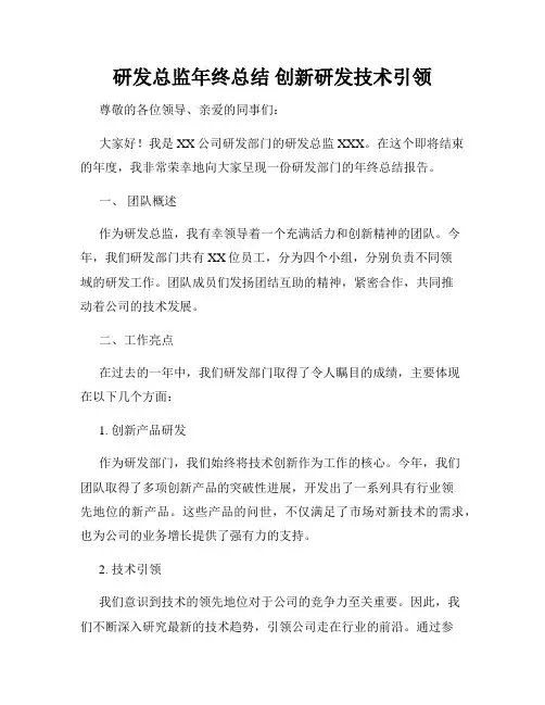 研发总监年终总结 创新研发技术引领