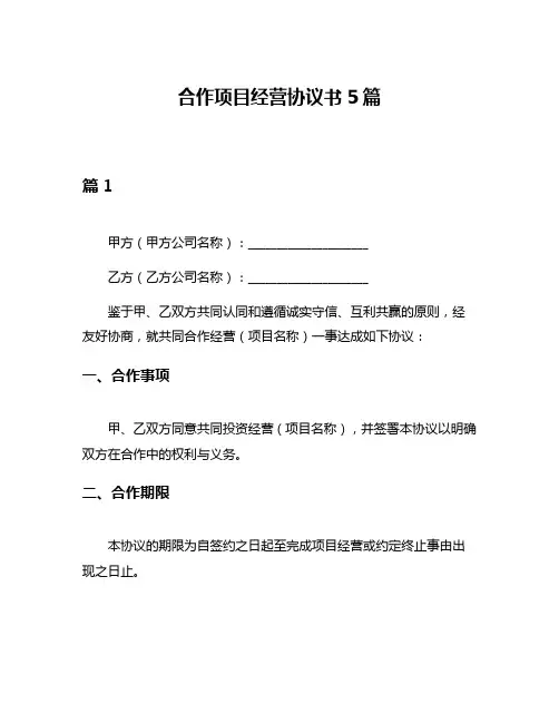 合作项目经营协议书5篇