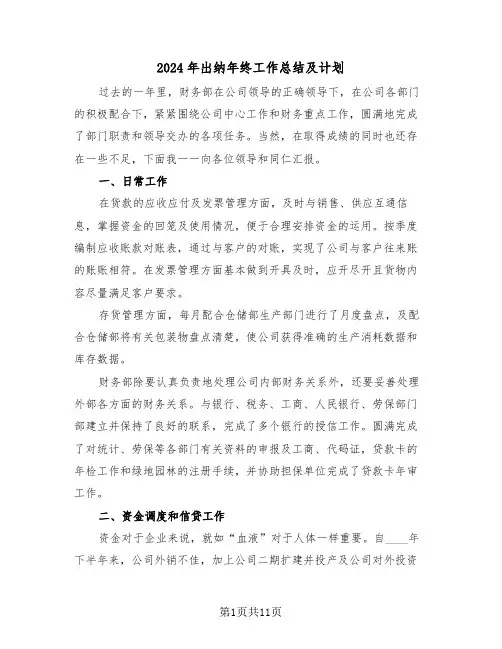 2024年出纳年终工作总结及计划(五篇)