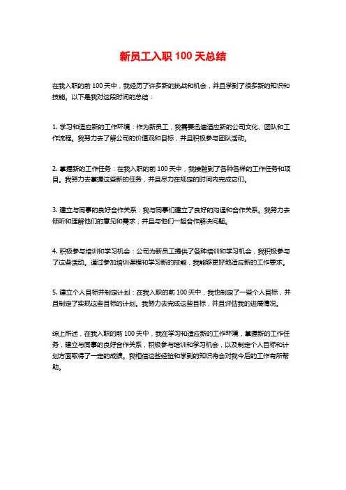 新员工入职100天总结