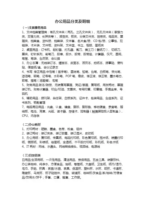 办公用品分类及明细【范本模板】