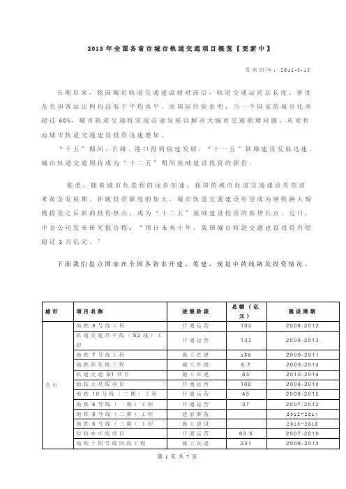 2013年全国各省市城市轨道交通项目概览更新中-20130909