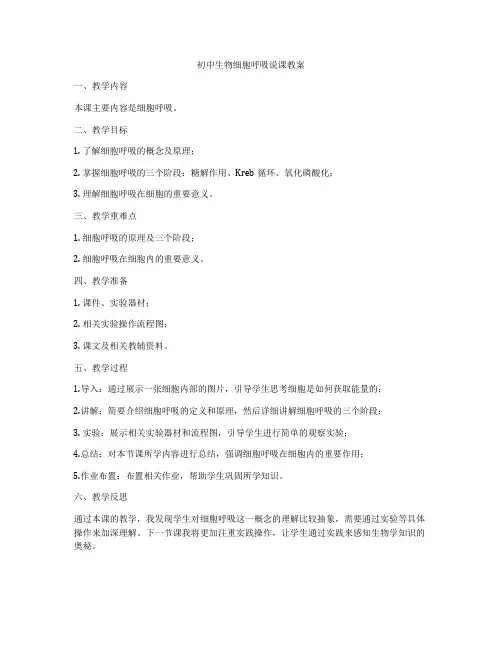 初中生物细胞呼吸说课教案
