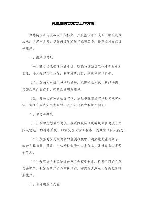 民政局防灾减灾工作方案