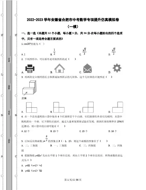 2022-2023学年安徽省合肥市中考数学专项提升仿真模拟卷(一模二模)含解析