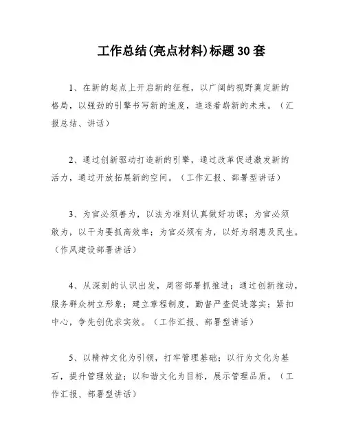 工作总结(亮点材料)标题30套