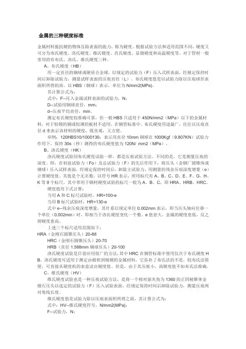 金属的三种硬度标准