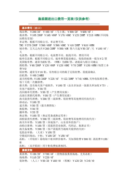集装箱进出口费用一览表(雷志阳——仅供参考)